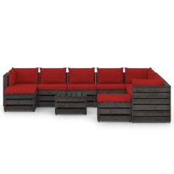 11-tlg. Garten-Lounge-Set mit Kissen Grau Imprägniertes Holz