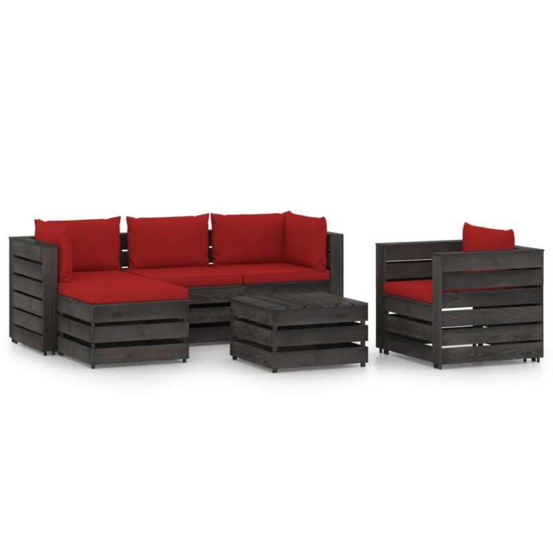 vidaXL 6-tlg. Garten-Lounge-Set mit Kissen Grau Imprägniertes Holz vidaXL 6-tlg. Garten-Lounge-Set mit Kissen Grau Imprägniertes Holz