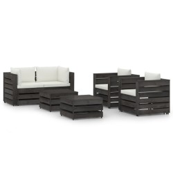 6-tlg. Garten-Lounge-Set mit Kissen Grau Imprägniertes Holz