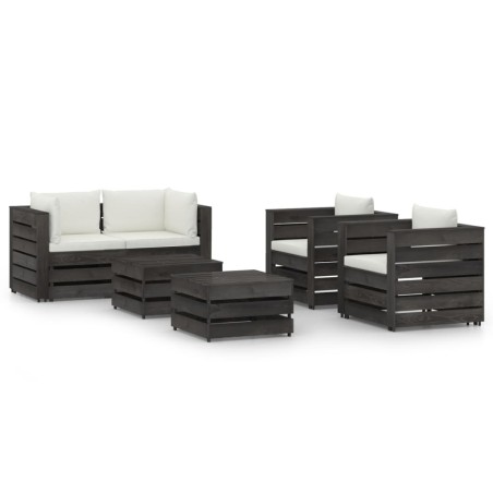 6-tlg. Garten-Lounge-Set mit Kissen Grau Imprägniertes Holz