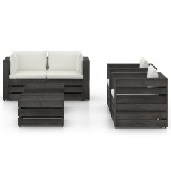 6-tlg. Garten-Lounge-Set mit Kissen Grau Imprägniertes Holz