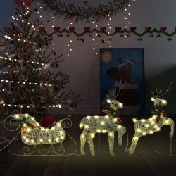 vidaXL Weihnachtsdeko Rentier & Schlitten 60 LEDs Outdoor Golden 