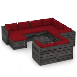 vidaXL 10-tlg. Garten-Lounge-Set mit Kissen Grau Imprägniertes Holz