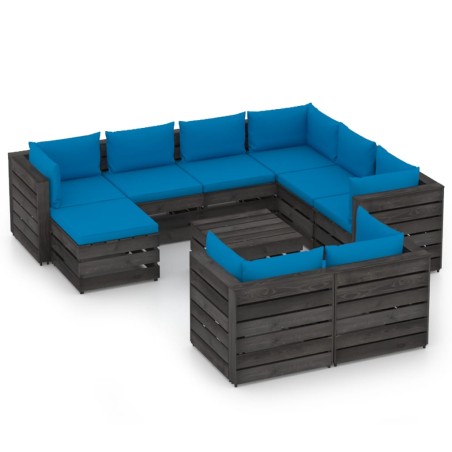 10-tlg. Garten-Lounge-Set mit Kissen Grau Imprägniertes Holz