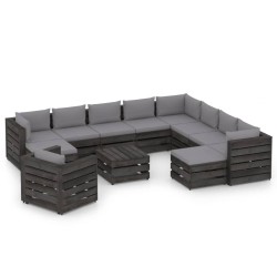 12-tlg. Garten-Lounge-Set mit Kissen Grau Imprägniertes Holz