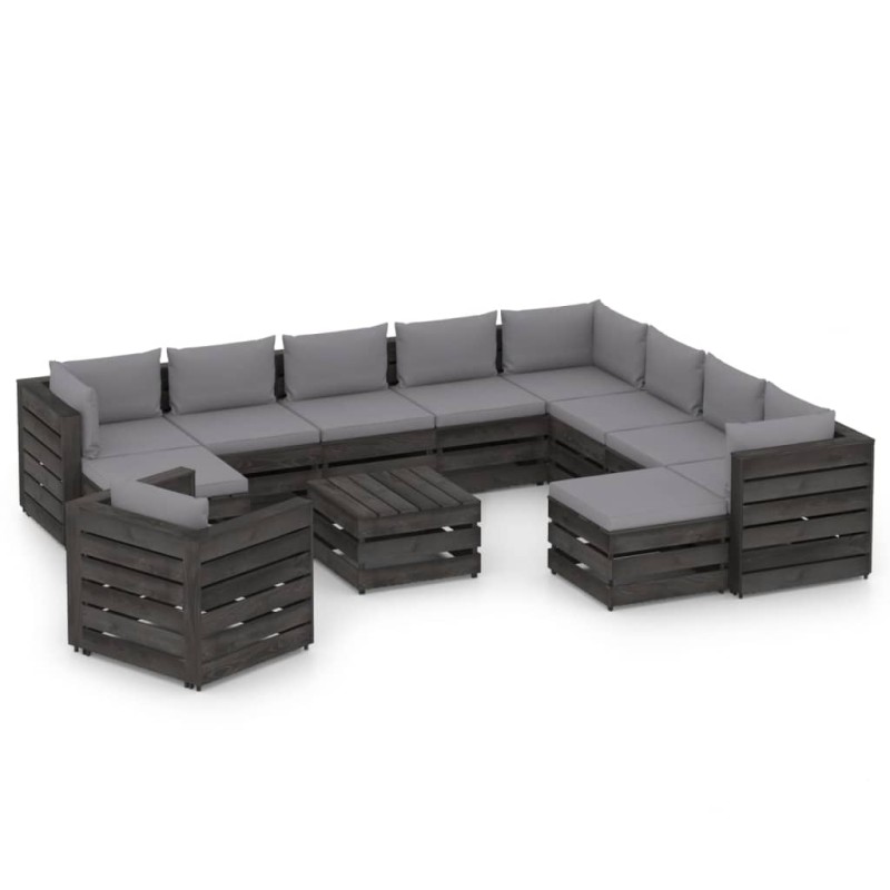 12-tlg. Garten-Lounge-Set mit Kissen Grau Imprägniertes Holz 12-tlg. Garten-Lounge-Set mit Kissen Grau Imprägniertes Holz