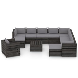 12-tlg. Garten-Lounge-Set mit Kissen Grau Imprägniertes Holz