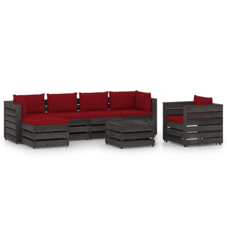 7-tlg. Garten-Lounge-Set mit Kissen Grau Imprägniertes Holz