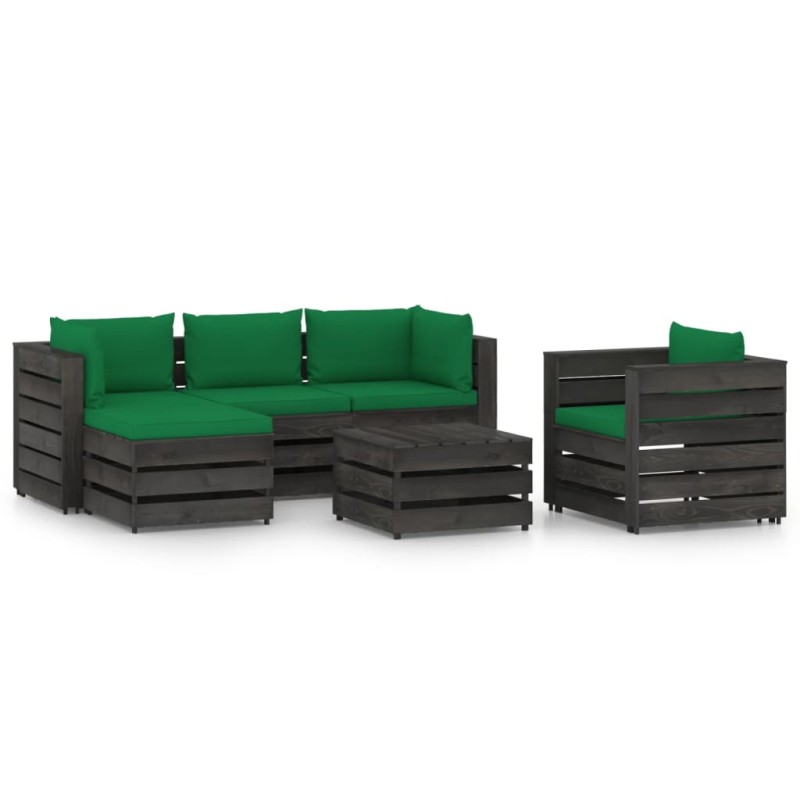 6-tlg. Garten-Lounge-Set mit Kissen Grau Imprägniertes Holz