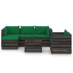 6-tlg. Garten-Lounge-Set mit Kissen Grau Imprägniertes Holz