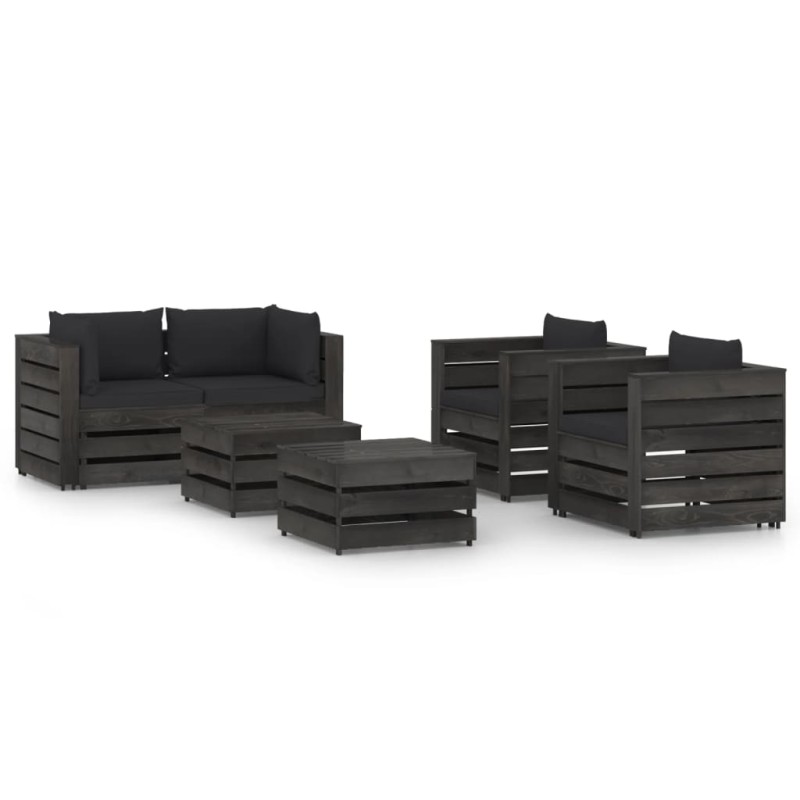 6-tlg. Garten-Lounge-Set mit Kissen Grau Imprägniertes Holz 6-tlg. Garten-Lounge-Set mit Kissen Grau Imprägniertes Holz