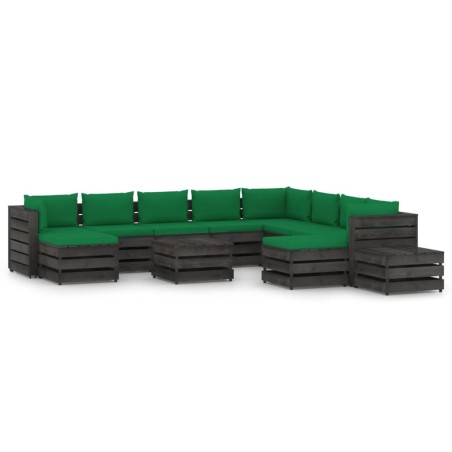 12-tlg. Garten-Lounge-Set mit Kissen Grau Imprägniertes Holz