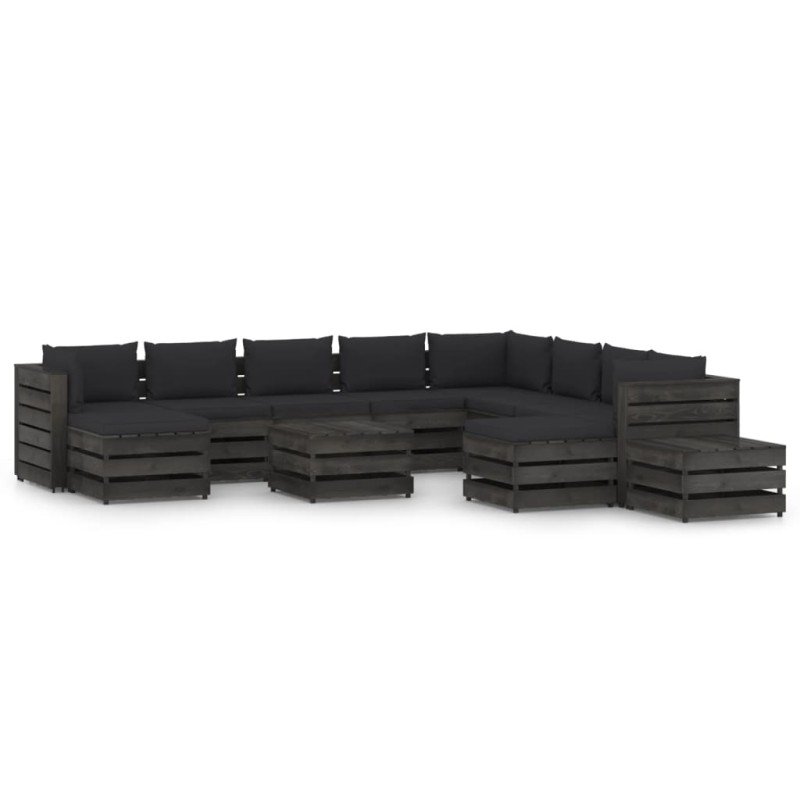 12-tlg. Garten-Lounge-Set mit Kissen Grau Imprägniertes Holz 12-tlg. Garten-Lounge-Set mit Kissen Grau Imprägniertes Holz