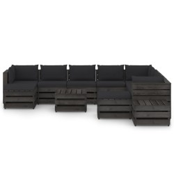 12-tlg. Garten-Lounge-Set mit Kissen Grau Imprägniertes Holz