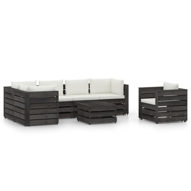 vidaXL 7-tlg. Garten-Lounge-Set mit Kissen Grau Imprägniertes Holz vidaXL 7-tlg. Garten-Lounge-Set mit Kissen Grau Imprägniertes Holz