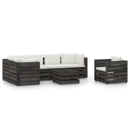 vidaXL 7-tlg. Garten-Lounge-Set mit Kissen Grau Imprägniertes Holz