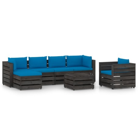 7-tlg. Garten-Lounge-Set mit Kissen Grau Imprägniertes Holz