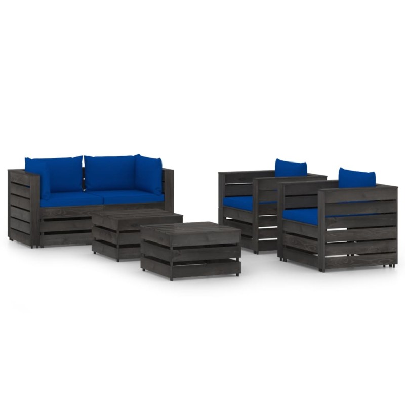6-tlg. Garten-Lounge-Set mit Kissen Grau Imprägniertes Holz 6-tlg. Garten-Lounge-Set mit Kissen Grau Imprägniertes Holz