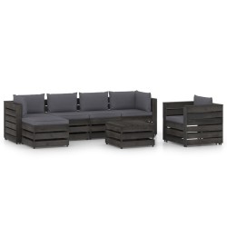 7-tlg. Garten-Lounge-Set mit Kissen Grau Imprägniertes Holz