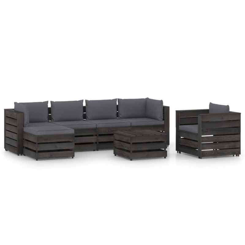 7-tlg. Garten-Lounge-Set mit Kissen Grau Imprägniertes Holz 7-tlg. Garten-Lounge-Set mit Kissen Grau Imprägniertes Holz