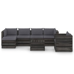 7-tlg. Garten-Lounge-Set mit Kissen Grau Imprägniertes Holz