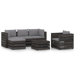 6-tlg. Garten-Lounge-Set mit Kissen Grau Imprägniertes Holz