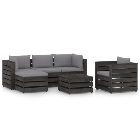 6-tlg. Garten-Lounge-Set mit Kissen Grau Imprägniertes Holz