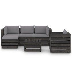 6-tlg. Garten-Lounge-Set mit Kissen Grau Imprägniertes Holz