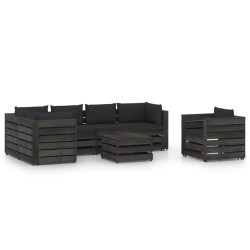 7-tlg. Garten-Lounge-Set mit Kissen Grau Imprägniertes Holz