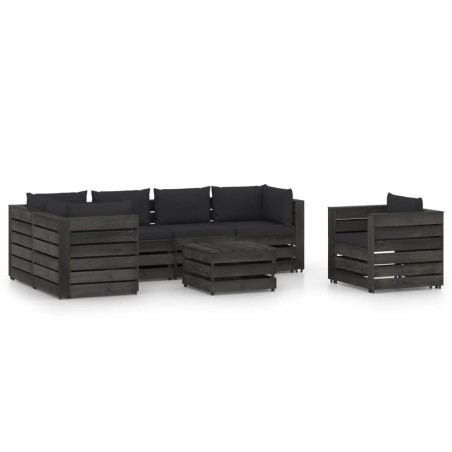 7-tlg. Garten-Lounge-Set mit Kissen Grau Imprägniertes Holz