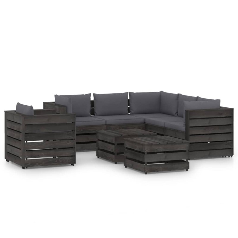 8-tlg. Garten-Lounge-Set mit Kissen Grau Imprägniertes Holz 8-tlg. Garten-Lounge-Set mit Kissen Grau Imprägniertes Holz