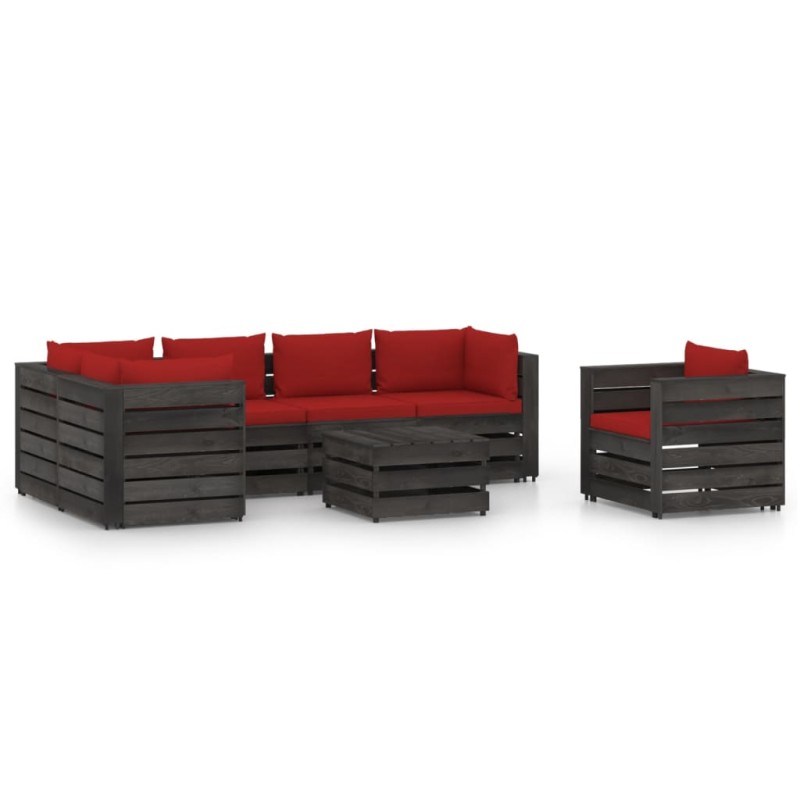 7-tlg. Garten-Lounge-Set mit Kissen Grau Imprägniertes Holz 7-tlg. Garten-Lounge-Set mit Kissen Grau Imprägniertes Holz