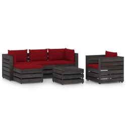 6-tlg. Garten-Lounge-Set mit Kissen Grau Imprägniertes Holz
