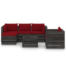 6-tlg. Garten-Lounge-Set mit Kissen Grau Imprägniertes Holz