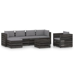 7-tlg. Garten-Lounge-Set mit Kissen Grau Imprägniertes Holz