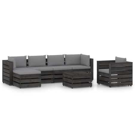7-tlg. Garten-Lounge-Set mit Kissen Grau Imprägniertes Holz