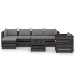 7-tlg. Garten-Lounge-Set mit Kissen Grau Imprägniertes Holz