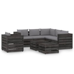 8-tlg. Garten-Lounge-Set mit Kissen Grau Imprägniertes Holz