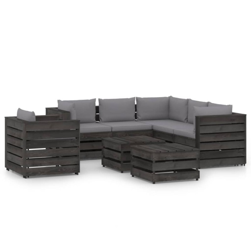 8-tlg. Garten-Lounge-Set mit Kissen Grau Imprägniertes Holz 8-tlg. Garten-Lounge-Set mit Kissen Grau Imprägniertes Holz