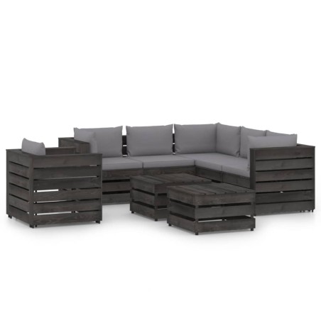 8-tlg. Garten-Lounge-Set mit Kissen Grau Imprägniertes Holz