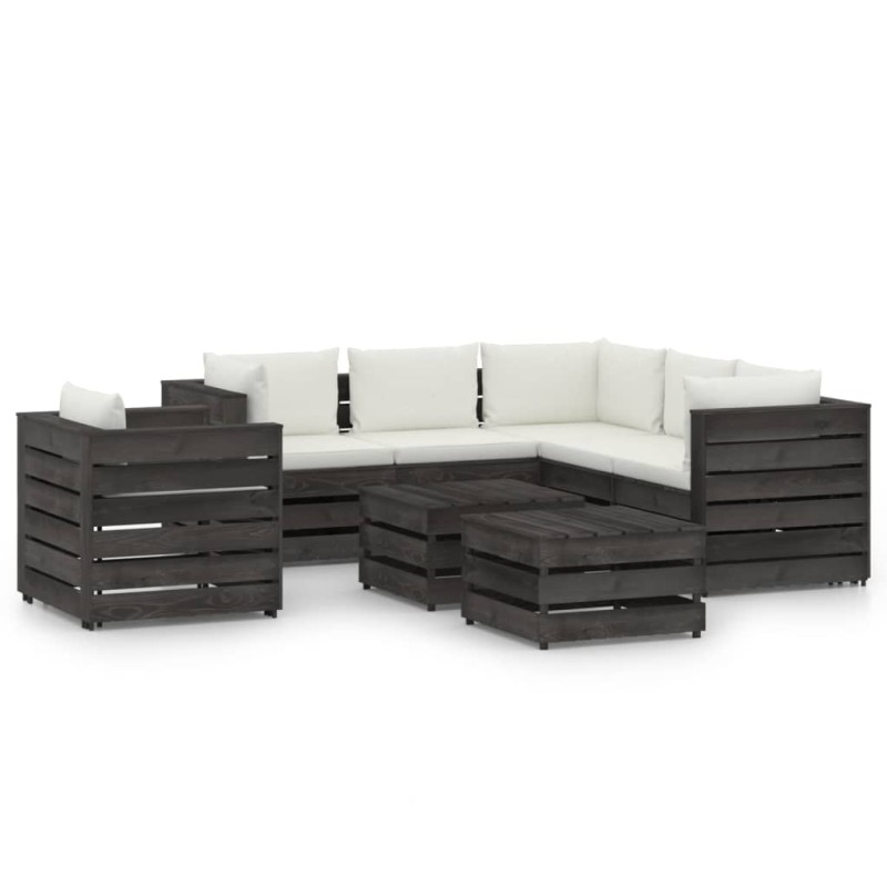 8-tlg. Garten-Lounge-Set mit Kissen Grau Imprägniertes Holz 8-tlg. Garten-Lounge-Set mit Kissen Grau Imprägniertes Holz