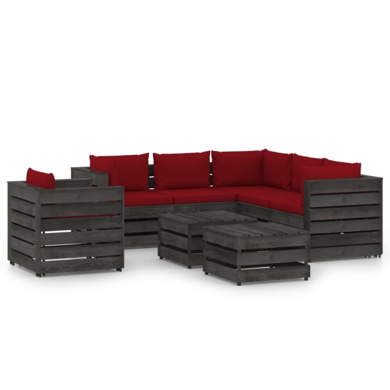 8-tlg. Garten-Lounge-Set mit Kissen Grau Imprägniertes Holz 8-tlg. Garten-Lounge-Set mit Kissen Grau Imprägniertes Holz