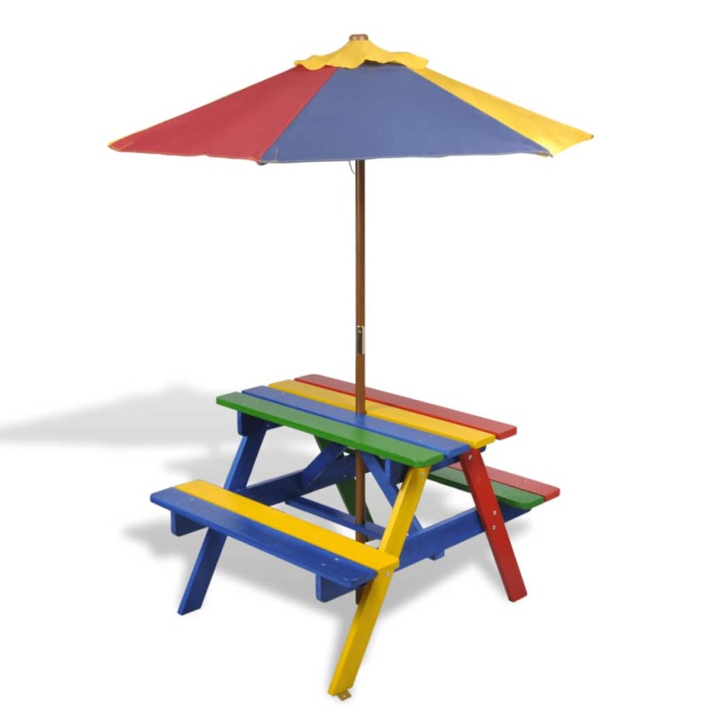 vidaXL Kinder-Picknicktisch mit Bänken & Sonnenschirm Mehrfarbig Holz vidaXL Kinder-Picknicktisch mit Bänken & Sonnenschirm Mehrfarbig Holz