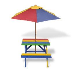 vidaXL Kinder-Picknicktisch mit Bänken & Sonnenschirm Mehrfarbig Holz
