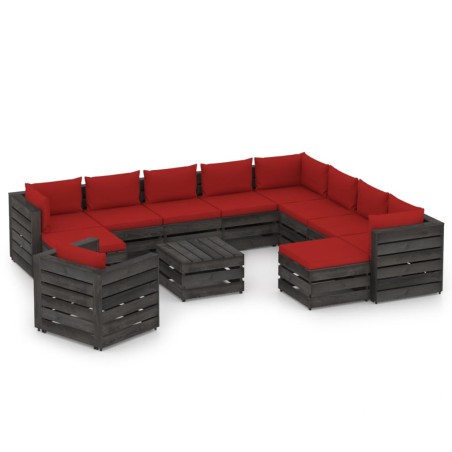 vidaXL 12-tlg. Garten-Lounge-Set mit Kissen Grau Imprägniertes Holz