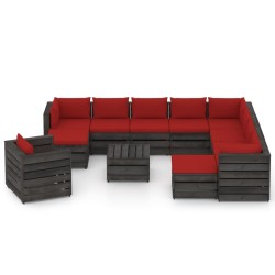 vidaXL 12-tlg. Garten-Lounge-Set mit Kissen Grau Imprägniertes Holz