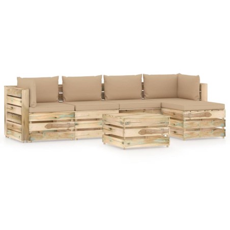 6-tlg. Garten-Lounge-Set mit Kissen Grün Imprägniertes Holz