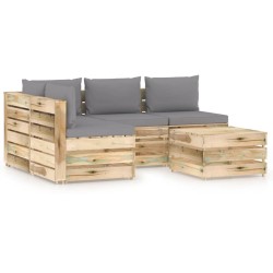 vidaXL 5-tlg. Garten-Lounge-Set mit Kissen Grün Imprägniertes Holz