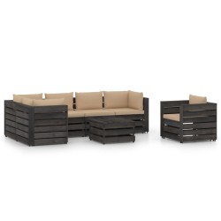 vidaXL 7-tlg. Garten-Lounge-Set mit Kissen Grau Imprägniertes Holz