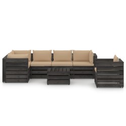 vidaXL 7-tlg. Garten-Lounge-Set mit Kissen Grau Imprägniertes Holz
